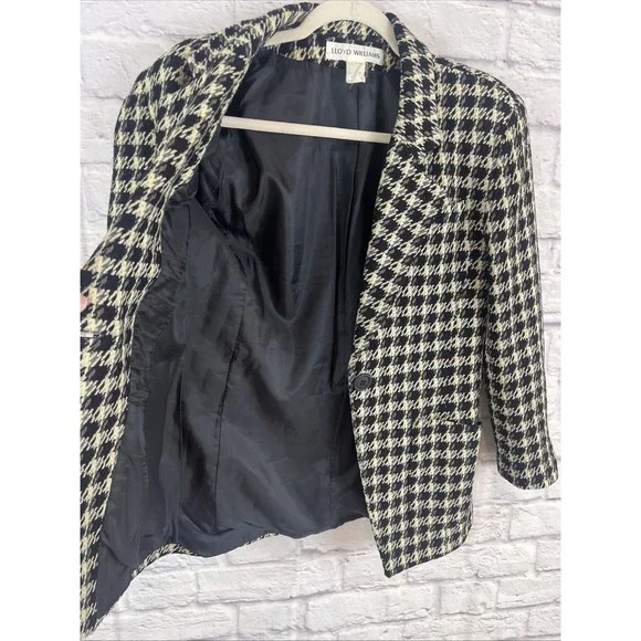 Lloyd Williams Vintage Dark Academia Houndstooth Woolblend Blazer  Size 4 - Picture 6 of 9